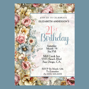 Convites Colagem Floral Bonito para Aniversário de 21 anos