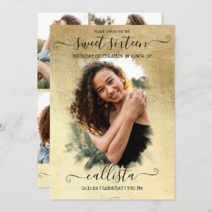 Convites Colagem Fotográfica Gold Foil Halo Sweet 16