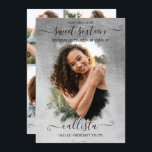 Convites Colagem Fotográfica Silver Foil Halo Sweet 16<br><div class="desc">Este bonito e giro convite de colagem de 16 fotos de festa de aniversário é perfeito para a moça da moda e na moda. Ele apresenta um halo de pincelada de folha prateada imprimido em cima de uma foto de grande recurso e uma elegante tipografia cursiva escrita à mão. No...</div>