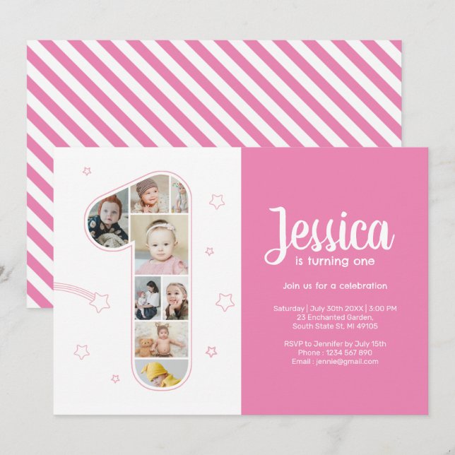 Convites Colagem Personalizada de Fotografias Número 1 da R (Frente/Verso)