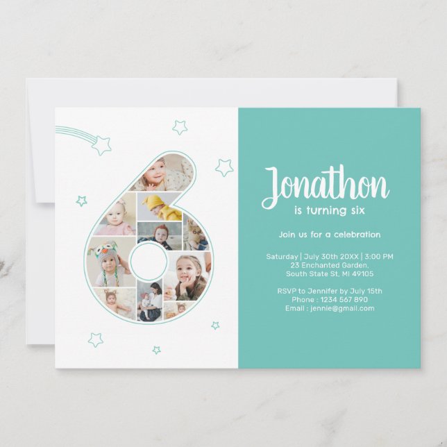 Convites Colagem Personalizada de Fotografias Número 6 da F (Frente)