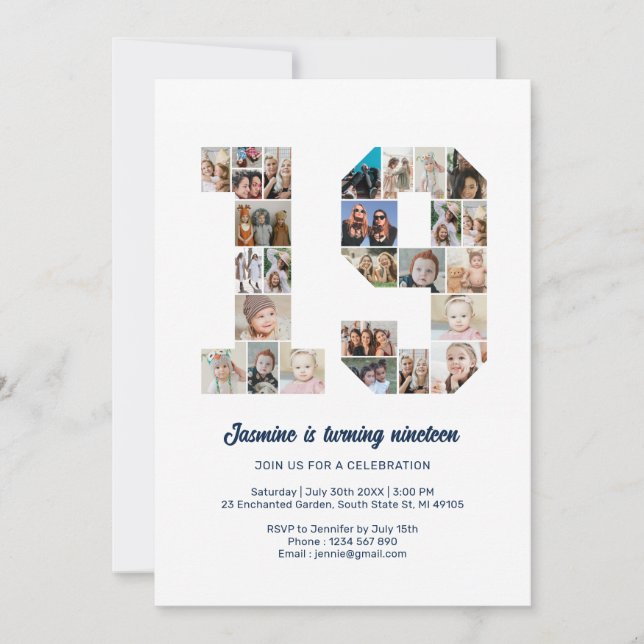 Convites Colagem Personalizada de Fotos 19, Número de Anive (Frente)