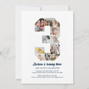 Convites Colagem Personalizada de Fotos de aniversário de 3