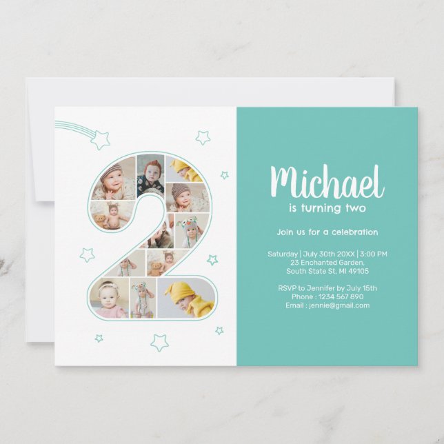 Convites Colagem Personalizada de Fotos do segundo aniversá (Frente)