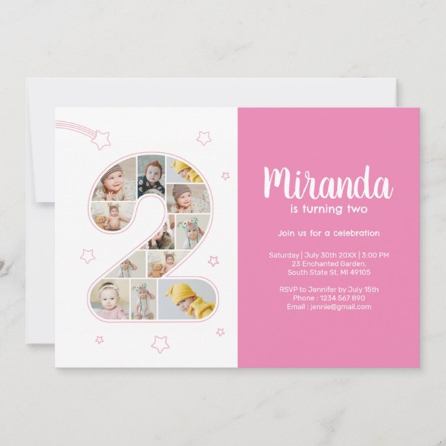 Convites Colagem Personalizada de Fotos Número 2 da Raparig (Frente)