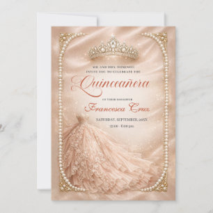 Convites Colar Blush & Pearl Royal Tiara para festa de quin