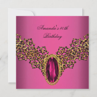 Convites Colar de aniversário de 40 anos Rosa Dourado Selva