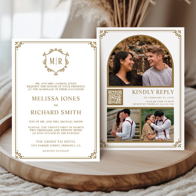 Convites Colar de Fotos com Código QR Monograma Casamento O (Criador carregado)
