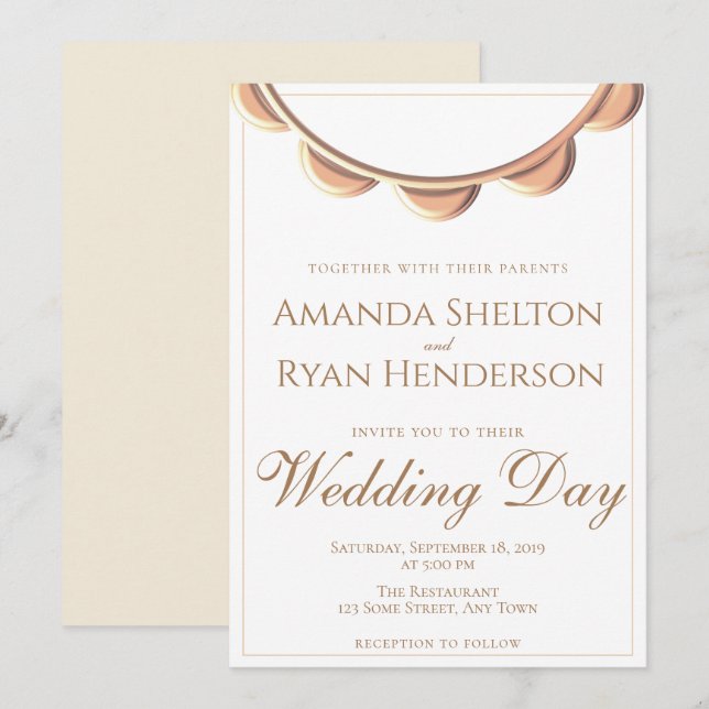 Convites Colar Elegante de Pêssego Branco Casamento (Frente/Verso)