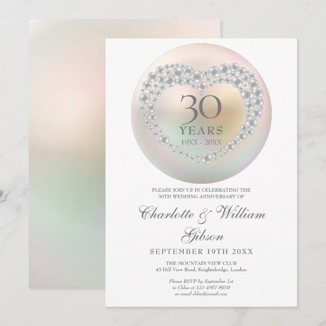 Convites Colar Pérola Chic 30º Aniversário de Casamento (Frente/Verso)