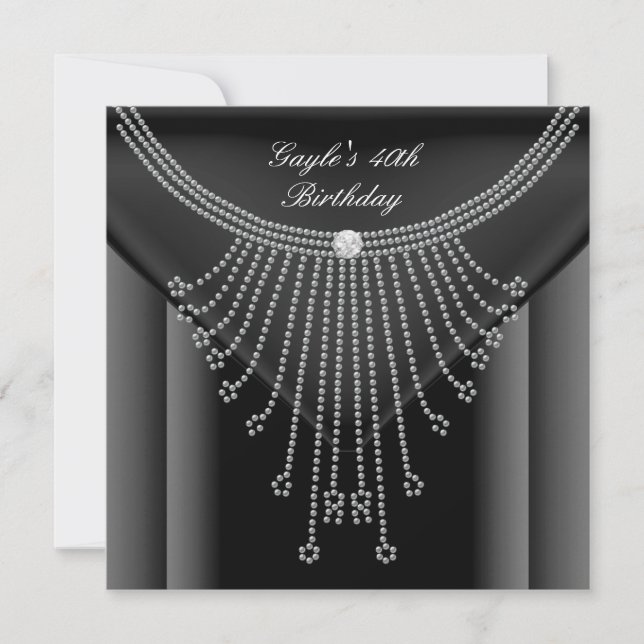 Convites Colar Preto de Diamante Joia de Aniversário (Frente)