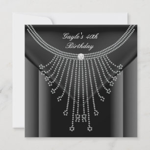 Convites Colar Preto de Diamante Joia de Aniversário