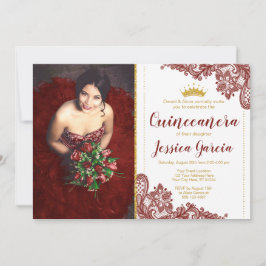 Convites Colar Vermelho Escuro e Dourada princesa Glitter Q