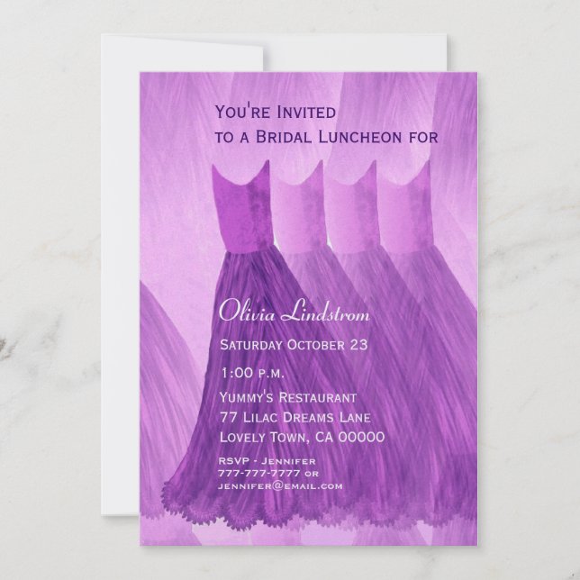 Convites Colchões de Bridesmaid ou Vestidos Roxos de Brunch (Frente)