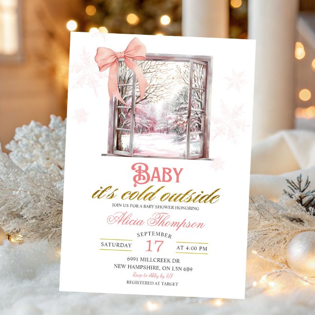 Convites Cold Outside Blush Pink Window Girl Baby Shower (Criador carregado)