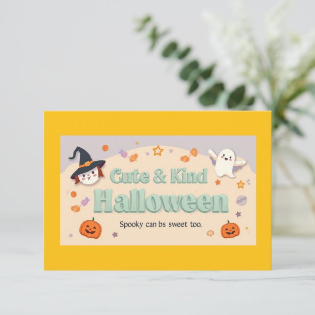 Convites 🧡 ✨ Coleção “Cute & Kind Halloween” (Em pé/Frente)