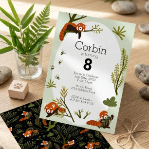 Convites Coleção de Aniversário de Panda Vermelho, Animal d