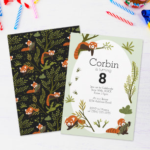 Convites Coleção de Aniversário de Panda Vermelho, Animal d