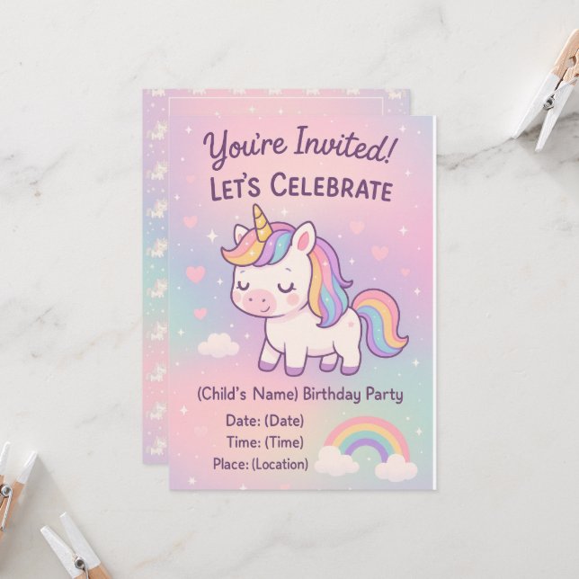 Convites Coleção de Aniversário Kawaii (Frente/Verso In Situ)