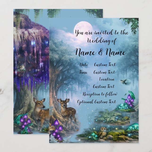 Convites Coleção de Casamento Elegância Bioluminescente (Frente/Verso)