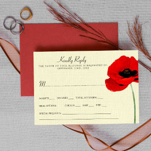 Convites Coleção de Casamento Floral Papoulas Aquarela Verm