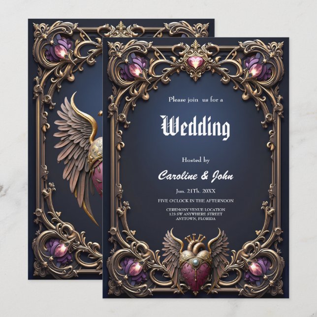 Convites Coleção de Casamento Gótico Vitoriano (Frente/Verso)