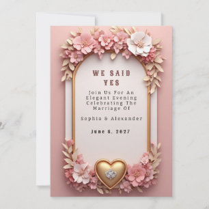 Convites 🌺 Coleção de Casamento Rosa Dourado Floral Pêsseg