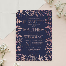 Convites Coleção de Casamentos Florais Dourados e Marinho