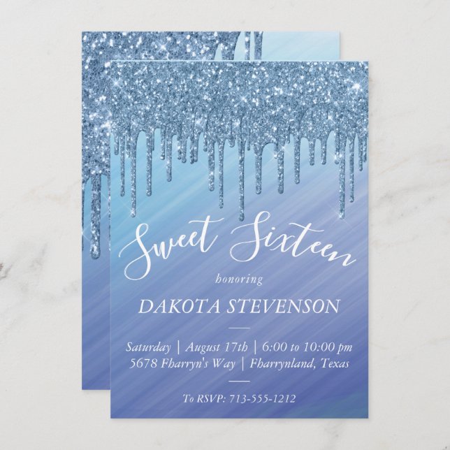 Convites Coleta | Grelha Azul De Ombre 16 (Frente/Verso)