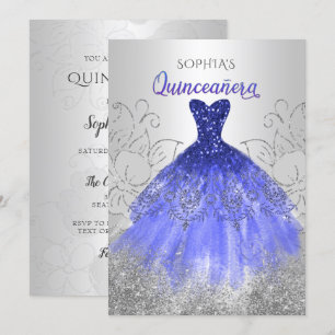 Convites Coletor Azul Real Silver Quinceañera