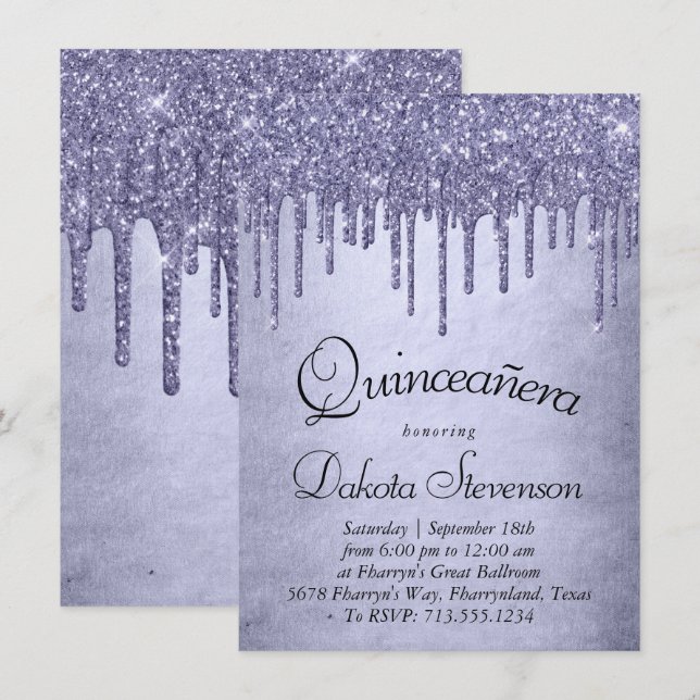 Convites Coletor Roxo | Quinceanera Lavanda (Frente/Verso)