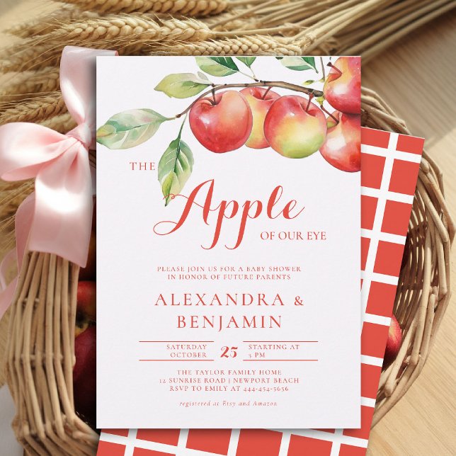 Convites Colheita de Casal de Filtros da Apple Branch (fall baby shower invitation apple of our eye girl watercolor rustic elegant coed couple)