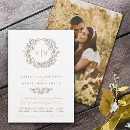 Convites Colheita de foto de casamento estilizada de monogr