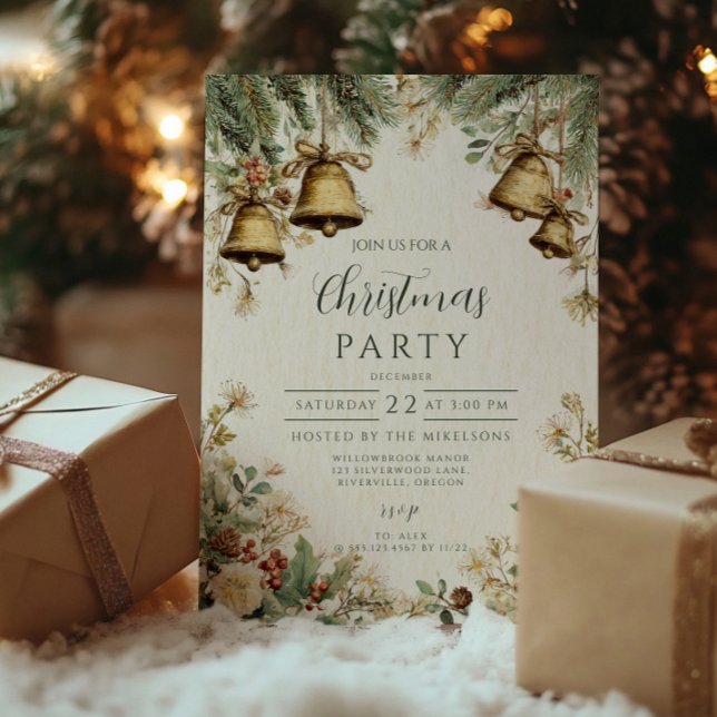 Convites Colheita de Natal de Pinheiros e Bells (Criador carregado)