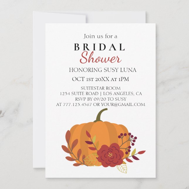 Convites Colheita de Pumpkin Laranja com Flores (Frente)