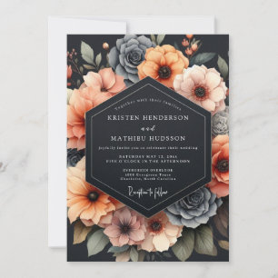 Convites Colheita Floral de Coral para Casamento