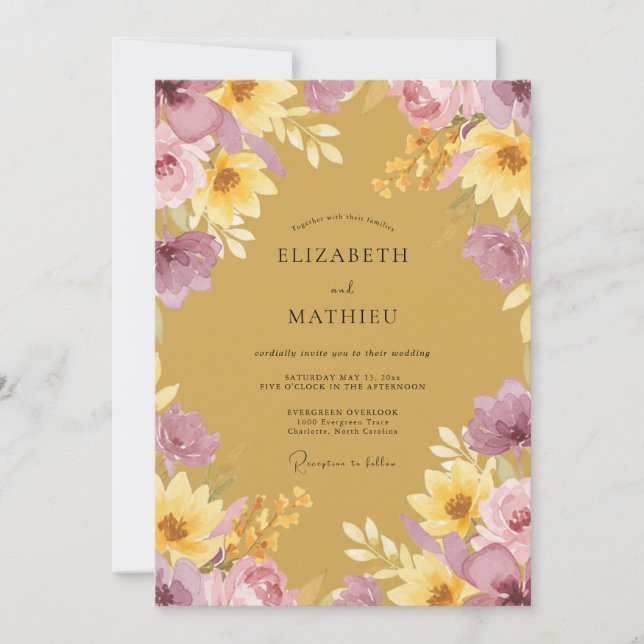 Convites Colheita Floral Ocre Casamento (Frente)