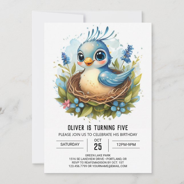 Convites Colibri Chic Whimsical Bird Aniversário (Frente)