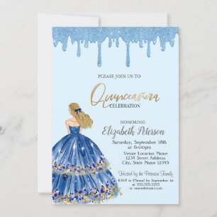 Convites Colírio Azul Claro, Garota Vestida Quinceanera