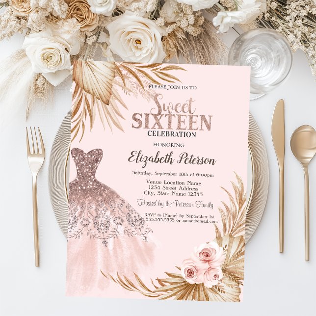 Convites Colírio bonito,Vestido,Pampas, Doce Rosa 16 (Criador carregado)