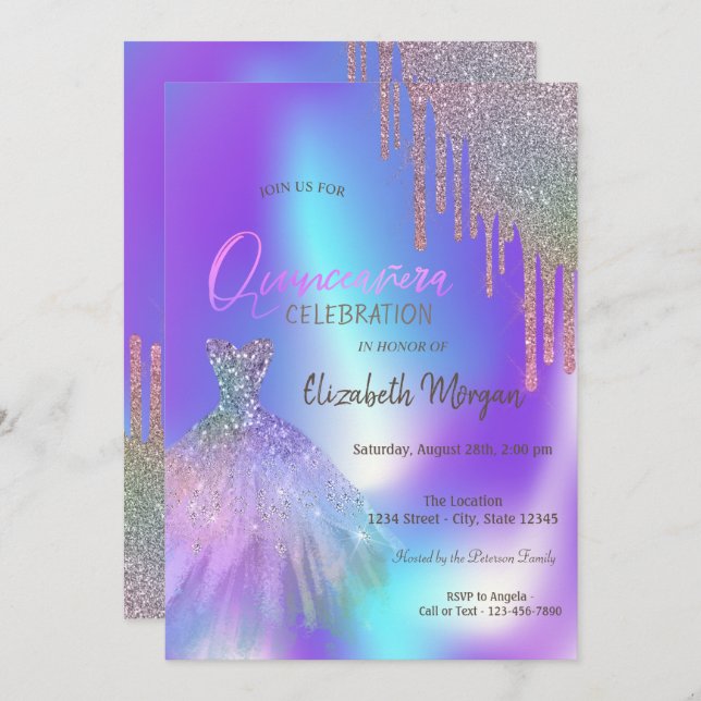 Convites Colírio de Ombre Vestir Quinceañera (Frente/Verso)