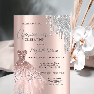 Convites Colírio de Prata, Rosa de Vestido Dourado Quinceañ