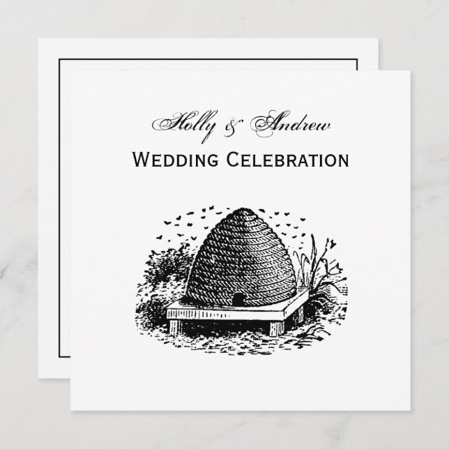 Convites Colmeia e Abelhas #1 Heráldica Vintage (Frente/Verso)