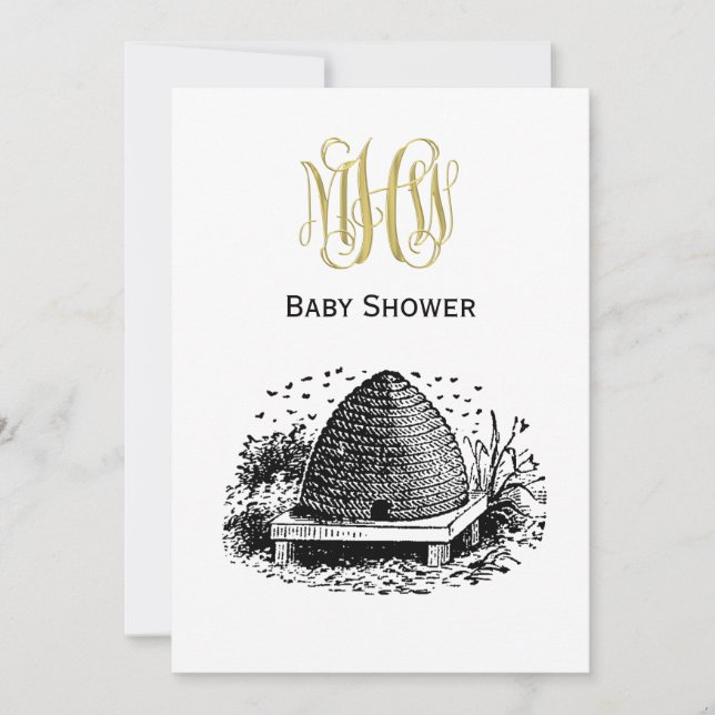 Convites Colmeia e Abelhas #1 Heráldica Vintage (Frente)