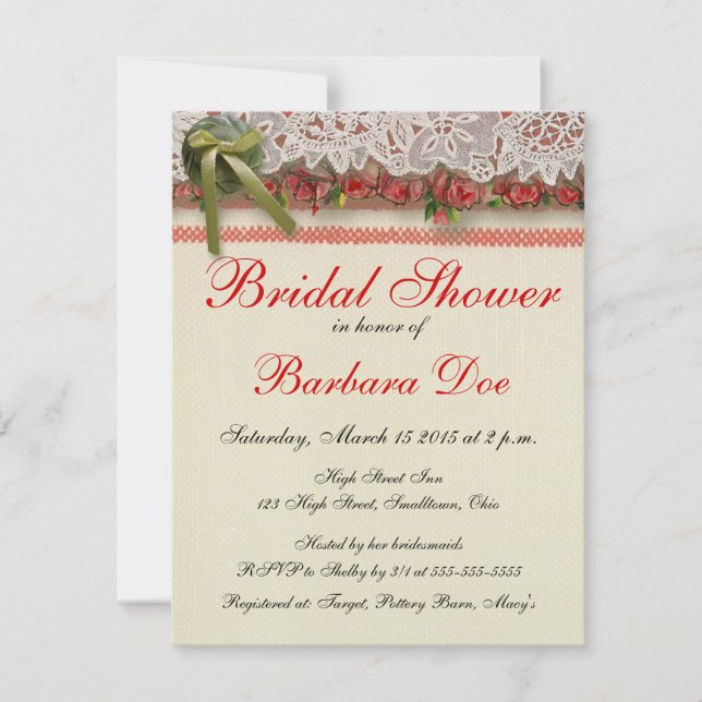 Convites Colmeia Vermelha Rústica Rústica de Rosa antigo (Frente)