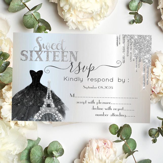 Convites Coloca a Torre Eiffel de Vestido Preto 16 RSVP (Criador carregado)