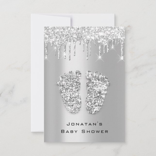 Convites Coloca Chá de fraldas com brilho SilverGarota Cinz (Verso)