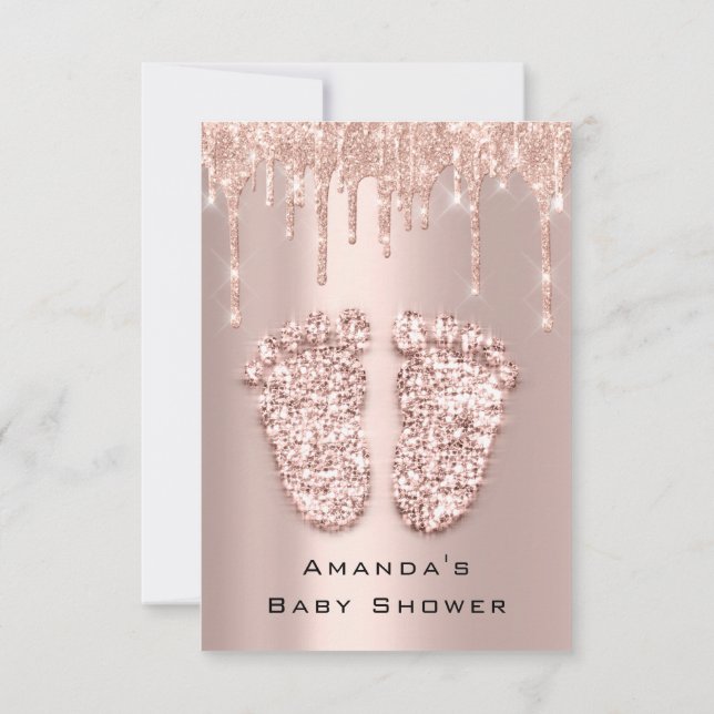 Convites Coloca Chá de fraldas Rosa de Pés com de Brilho Me (Verso)