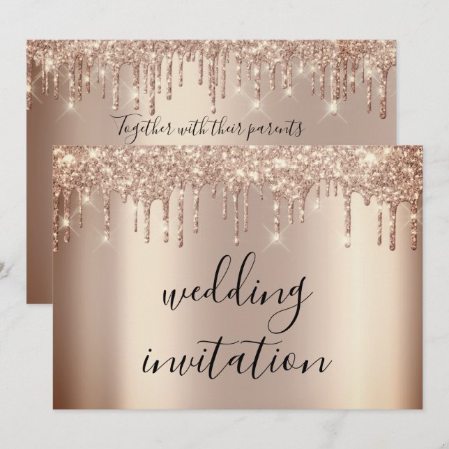 Convites Coloca Efeito Glitter Dourado Rosa de Casamento Sp (Frente/Verso)