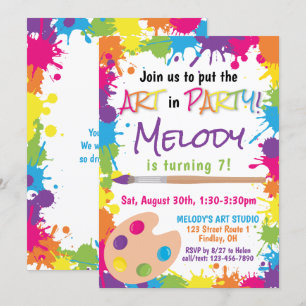 Convites Coloque a arte na festa Colorida Paint Aniversári